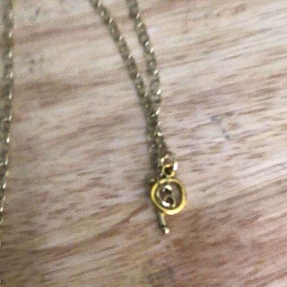 Necklace, Pearl and Rhinestone Pendant, Brass, Gold Color, 18" - Picture 6 of 6